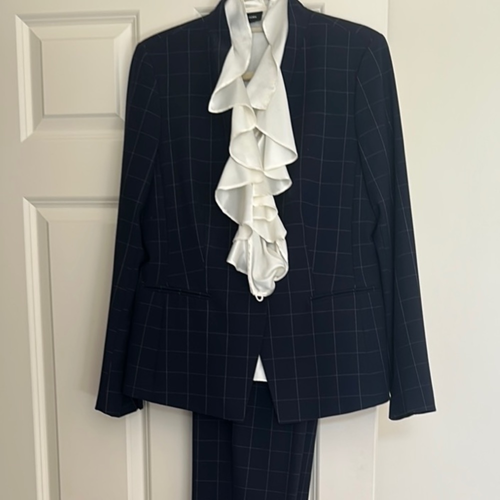 Navy Checkered suit (White Ruffle Shirt) not included.